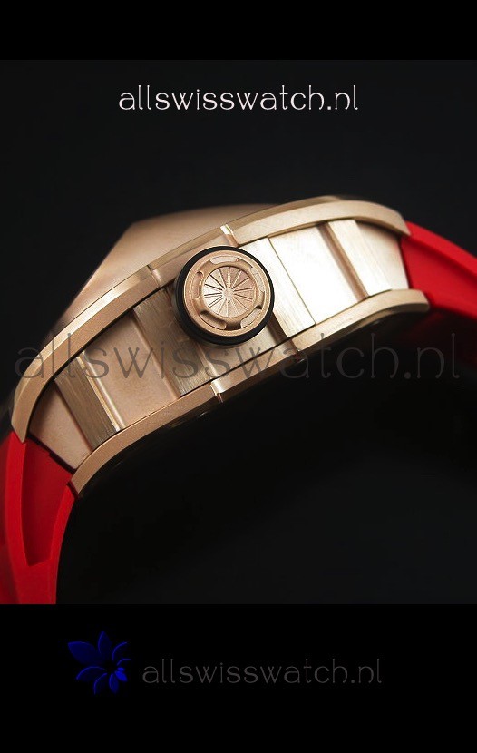 IMG_9081 Richard Mille RM053 Tourbillon Pablo Mac Donough Pink Gold Case Red Strap Replica 8