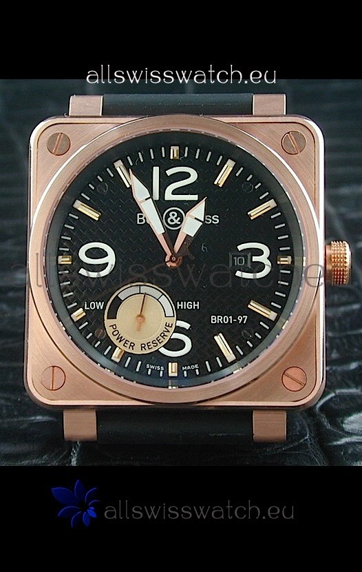 Bell and Ross BR01 97 Power Reserve Rose Gold in Black Dial Replica 8