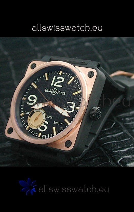IMG_9081 Bell and Ross BR01 97 Power Reserve Rose Gold in Black Dial Replica 8
