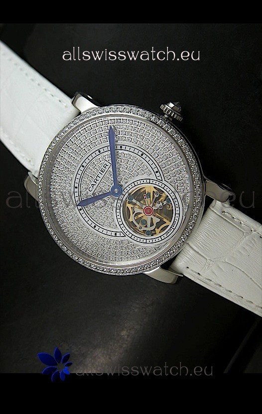 IMG_9081 Cartier Ronde de Tourbillon Diamond in White Strap Replica 8