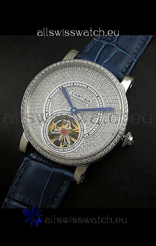 IMG_9081 Cartier Ronde de Tourbillon Diamond in Blue Strap Replica 8