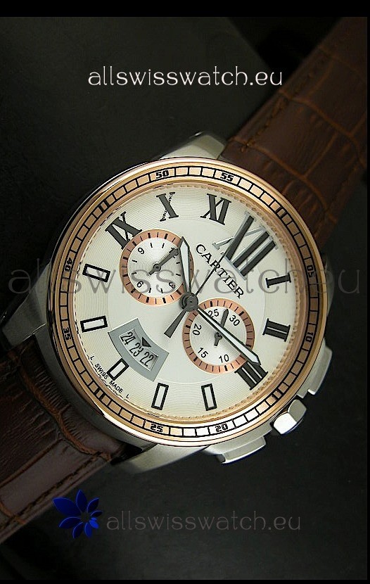 IMG_9081 Calibre De Cartier Chronograph in Two Tone Replica 8