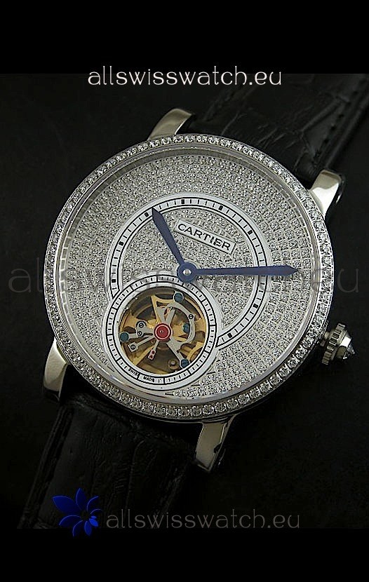 IMG_9081 Cartier Ronde de Tourbillon Diamond in Black Strap Replica 8