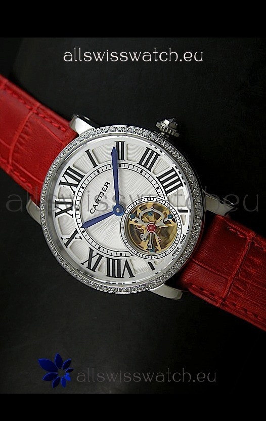 IMG_9081 Cartier Ronde de Tourbillon Diamond in Red Strap Replica 8