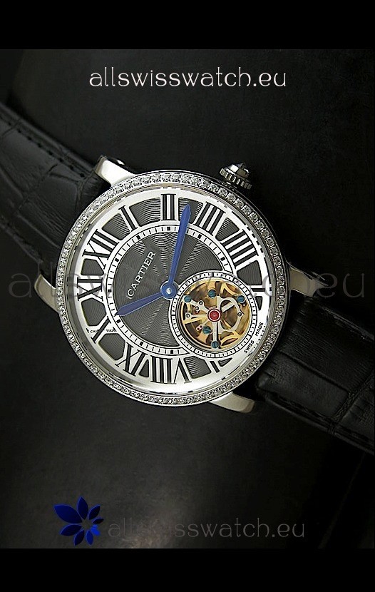 IMG_9081 Cartier Ronde de Tourbillon Diamond in Black Dial Replica 8