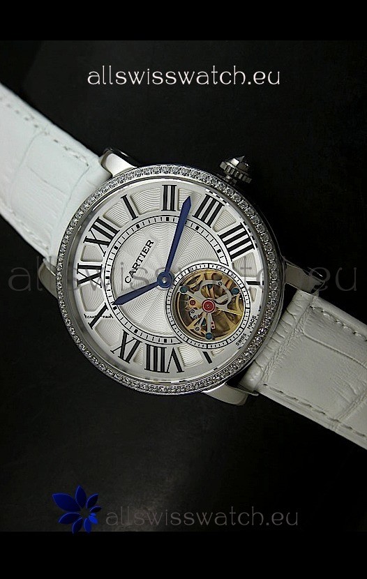 IMG_9081 Cartier Ronde de Tourbillon Diamond in White Strap Replica 8
