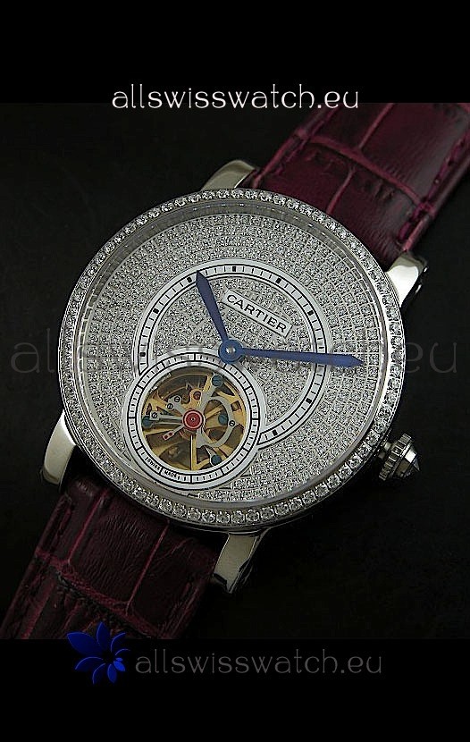 IMG_9081 Cartier Ronde de Tourbillon Diamond in Purple Strap Replica 8