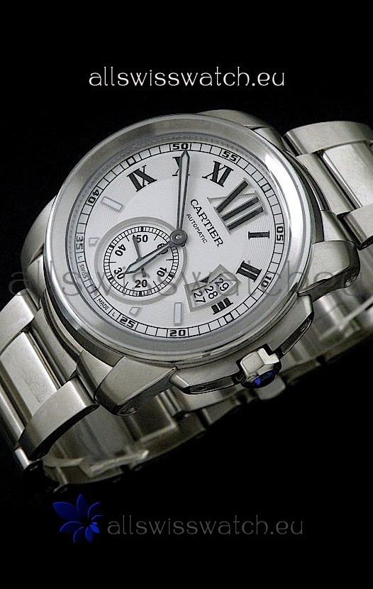 IMG_9081 Cartier Calibre de Steel in White Dial Replica 8