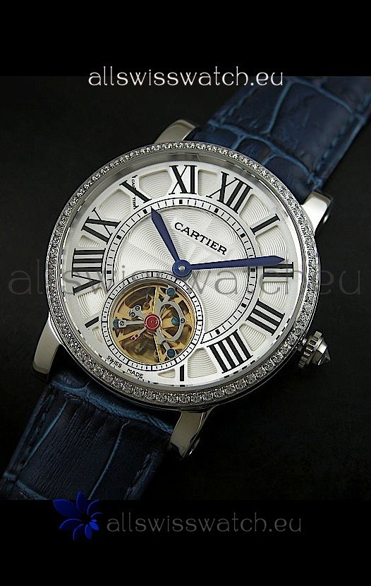 IMG_9081 Cartier Ronde de Tourbillon Diamond in Blue Strap Replica 8