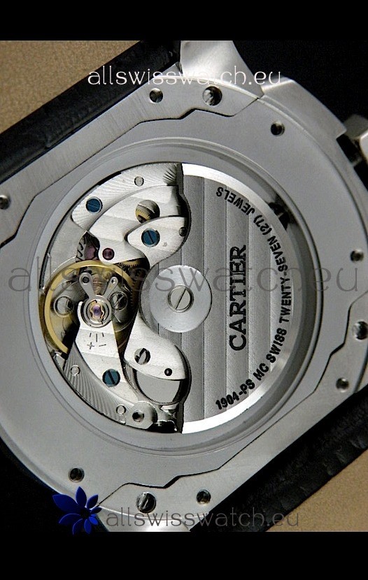 IMG_9081 Cartier Calibre de Steel in Black Leather Strap Replica 8