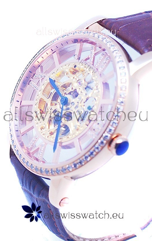 IMG_9081 Ronde De Cartier Skeleton Rose Gold in Diamond Bezel Replica 8