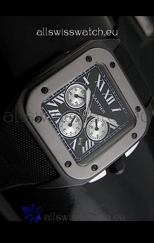 IMG_9081 Cartier Santos 100 in Black Dial Replica 8