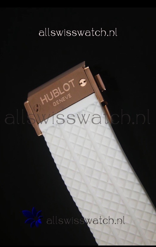 IMG_9081 Hublot Big Bang Rose Gold Quartz Movement in White Strap Replica 8