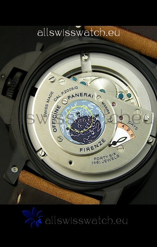 IMG_9081 Panerai PAM365 L’Astronomo Luminor 1950 GMT Equation of Time Brown Dial PVD Replica 8