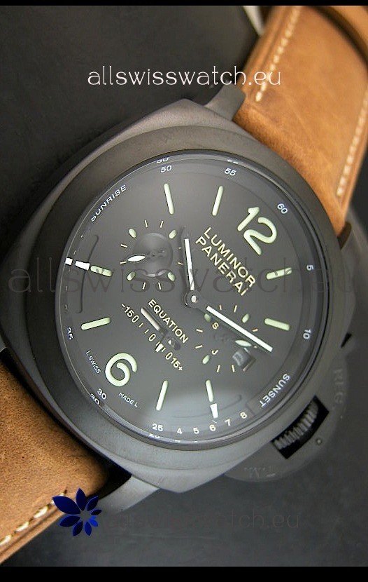 IMG_9081 Panerai PAM365 L’Astronomo Luminor 1950 GMT Equation of Time Black Dial PVD Replica 8