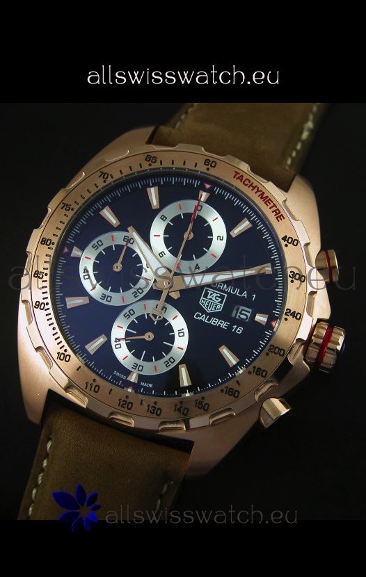 IMG_9081 Tag Heuer Calibre 16 Rose Gold in Black Dial Replica 8