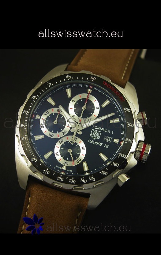 IMG_9081 Tag Heuer Calibre 16 Stainless Steel in Black Dial Replica 8