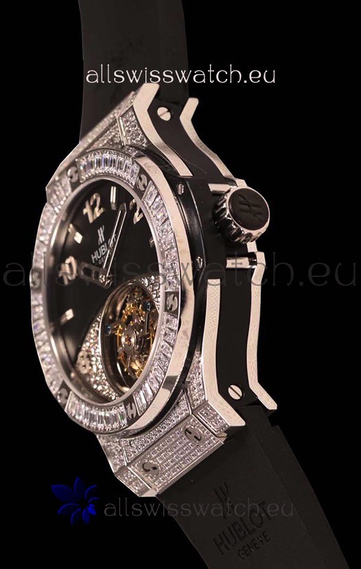 IMG_9081 Hublot Tourbillon Solo Bang Sapphires Stainless Steel Replica 8