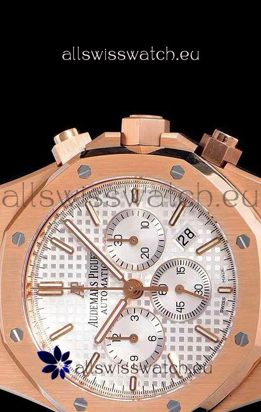 IMG_9081 Audemars Piguet Royal Oak Chronograph White Dial Rose Gold on 904L Steel - 1:1 Mirror Replica 8