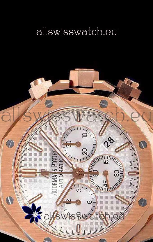 IMG_9081 Audemars Piguet Royal Oak Chronograph White Dial Rose Gold on 904L Steel - 1:1 Mirror Replica 8
