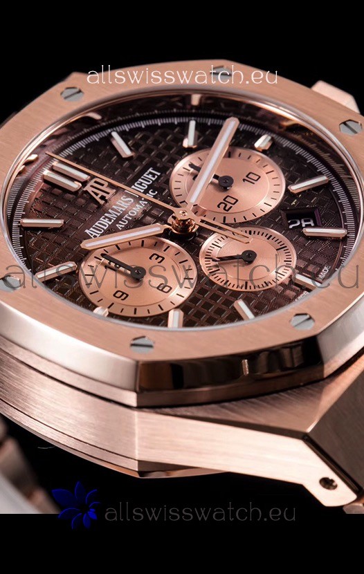 IMG_9081 Audemars Piguet Royal Oak Chronograph in Pink Gold Case Brown Dial Replica 8