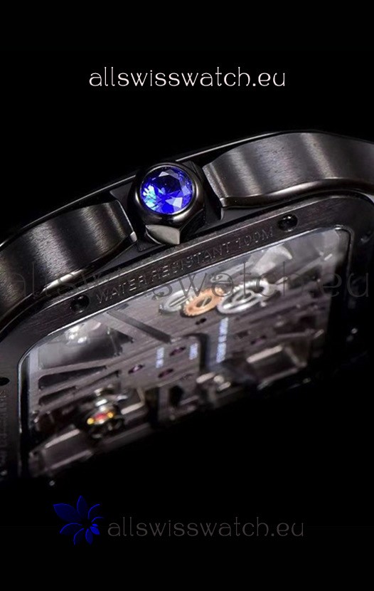 IMG_9081 Cartier Santos DUMONT Skeleton in Black DLC Coated Casing Movement Replica 8