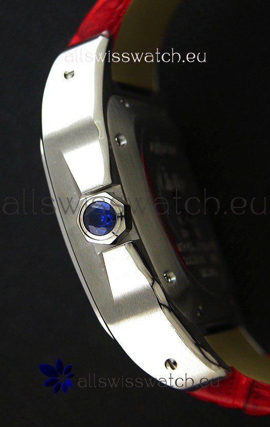 IMG_9081 Cartier Santos De Cartier 1:1 Mirror Red Strap 33MM Ladies Replica 8