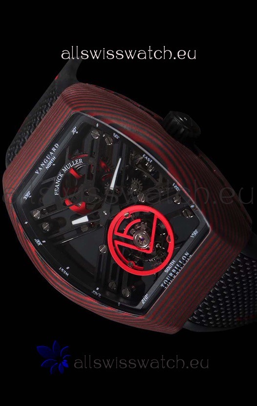 IMG_9081 Franck Muller Vanguard Skeleton Tourbillon Red Carbon Replica 8