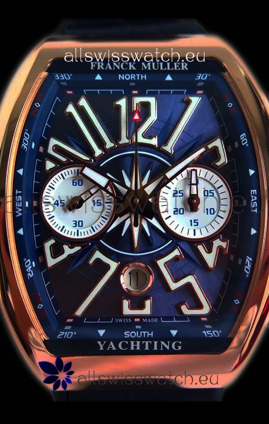 IMG_9081 Franck Muller Vanguard Chronograph 18K Pink Gold Blue Dial Replica 8