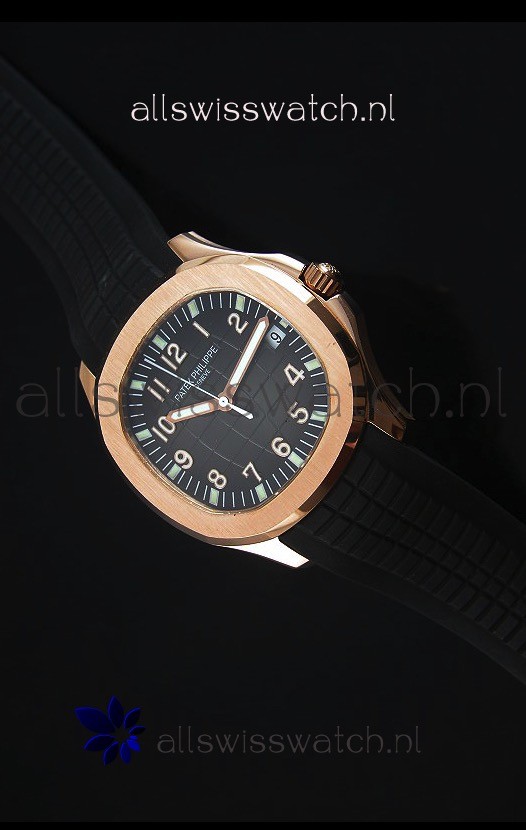 IMG_9081 Patek Philippe Aquanaut Jumbo Rose Gold 1:1 Mirror - Black Colored Dial Replica 8