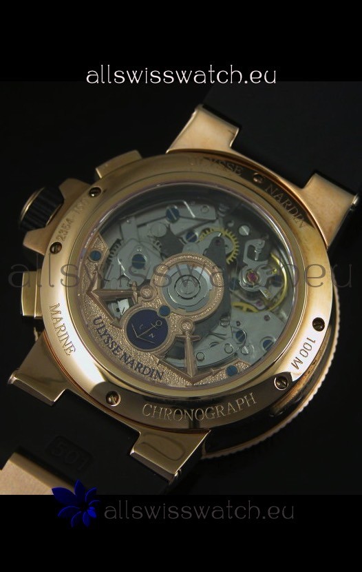 IMG_9081 Ulysse Nardin Marine Chronograph Rose Gold White Roman Black Dial - 1:1 Mirror Replica 8