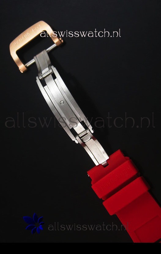 IMG_9081 Richard Mille RM053 Tourbillon Pablo Mac Donough Pink Gold Case Red Strap Replica 8