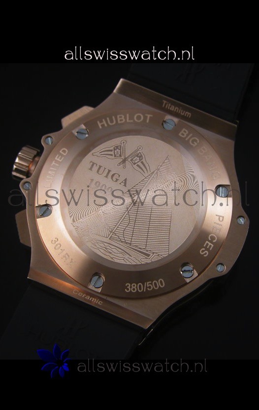 IMG_9081 Hublot Big Bang Rose Gold Quartz Movement in Black Strap Replica 8