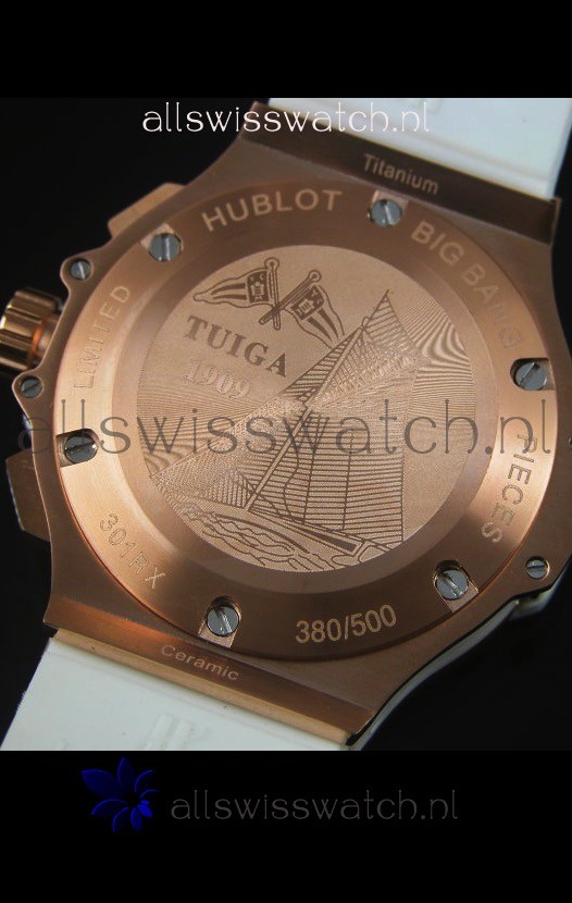 IMG_9081 Hublot Big Bang Rose Gold Quartz Movement in White Strap Replica 8