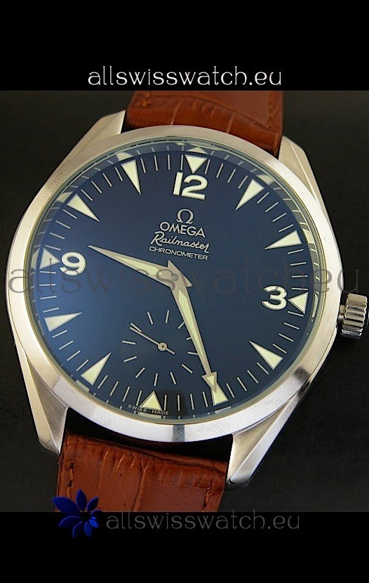 IMG_9081 Omega Seamaster Railmaster in Brown Leather Strap Replica 8