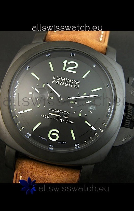 IMG_9081 Panerai PAM365 L’Astronomo Luminor 1950 GMT Equation of Time Black Dial PVD Replica 8