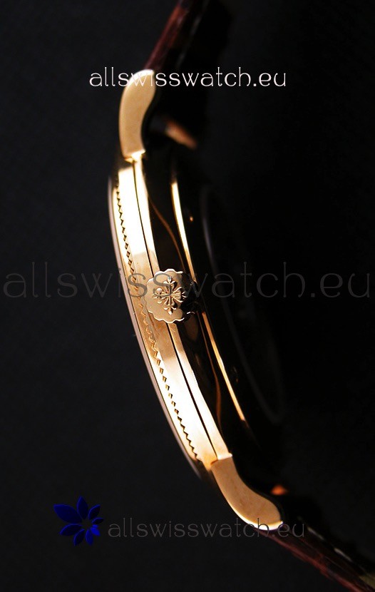 IMG_9081 Patek Philippe Calatrava Mens in Yellow Gold Case Brown Strap Replica 8