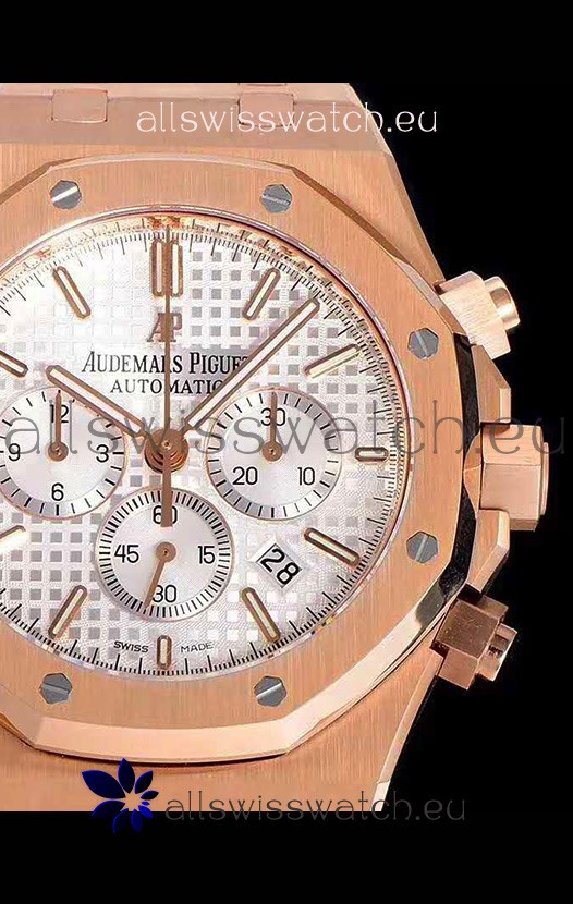 IMG_9081 Audemars Piguet Royal Oak Chronograph White Dial Rose Gold on 904L Steel - 1:1 Mirror Replica 8