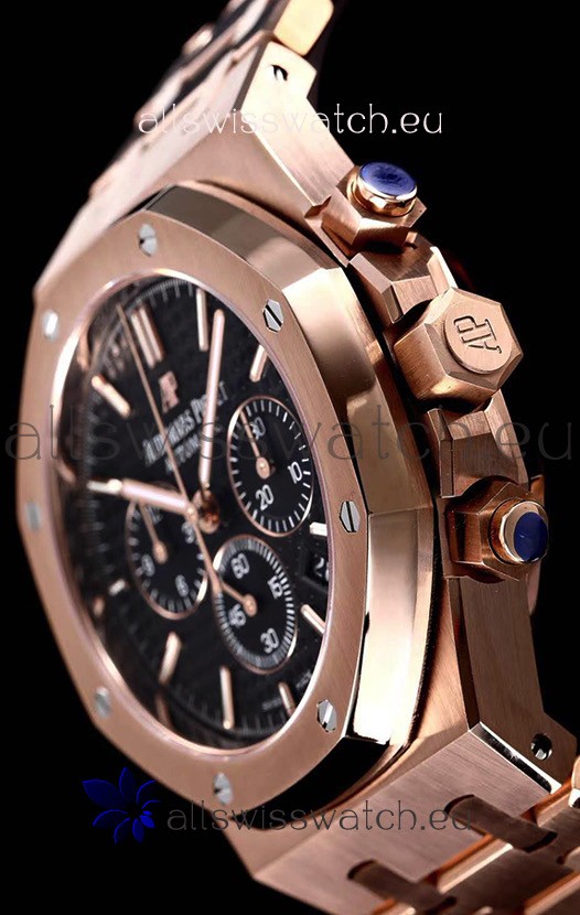 IMG_9081 Audemars Piguet Royal Oak Chronograph Pink Gold Case Black Dial - 1:1 Mirror Replica 8