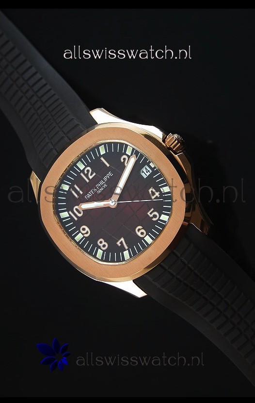 IMG_9081 Patek Philippe Aquanaut Jumbo Rose Gold 1:1 Mirror - Wine Colored Dial Replica 8