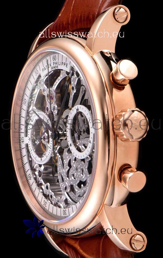 IMG_9081 Patek Philippe Complications Skeleton Chronograph in Rose Gold Replica 8