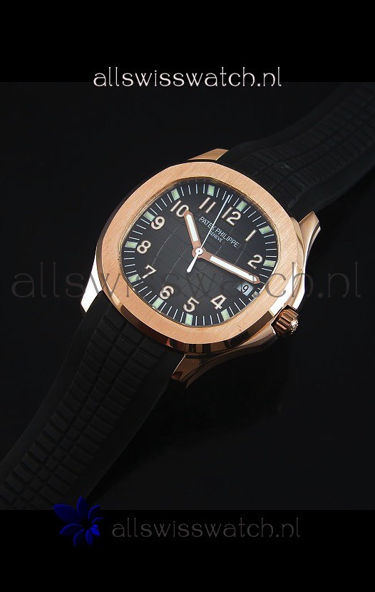 IMG_9081 Patek Philippe Aquanaut Jumbo Rose Gold 1:1 Mirror - Black Colored Dial Replica 8