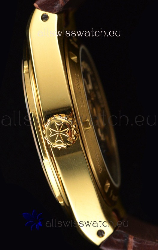 IMG_9081 Vacheron Constantin Overseas MoonPhase Yellow Gold in Brown Strap Replica 8