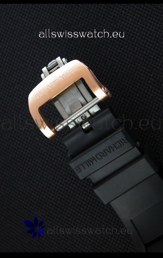 IMG_9081 Richard Mille RM011-FM Felipe Massa Pink Gold Plated Titanium Case in Black Strap Replica 8