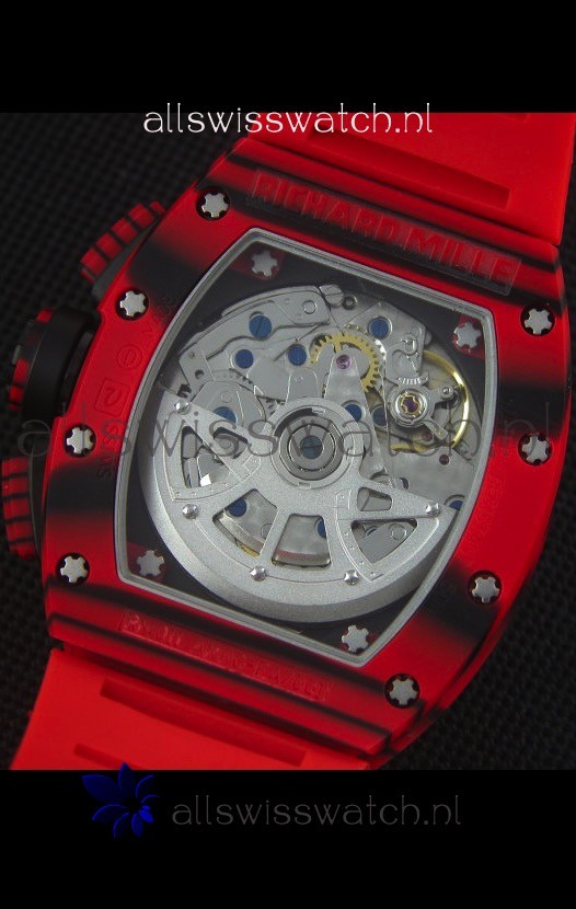 IMG_9081 Richard Mille RM011-03 One Piece Red Forged Carbon Case in Red Strap Replica 8