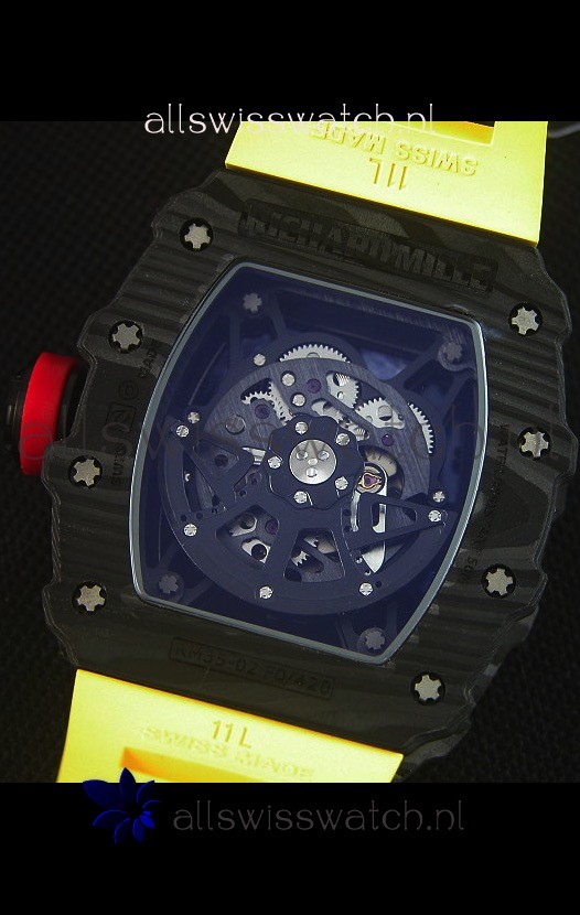 IMG_9081 Richard Mille RM035-2 Rafael Nadal Forged Carbon Case with Yellow Rubber Strap Replica 8