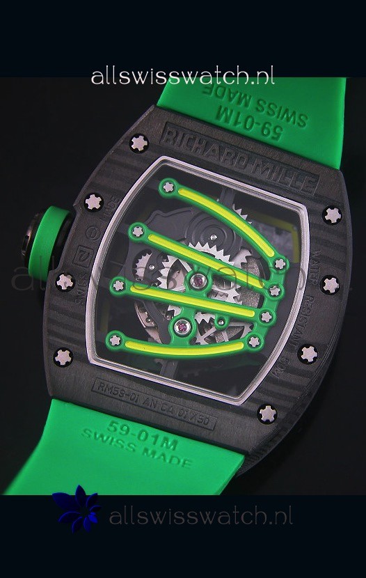 IMG_9081 Richard Mille RM059 Yohan Blake Forged Carbon Casein Green Bezel Replica 8