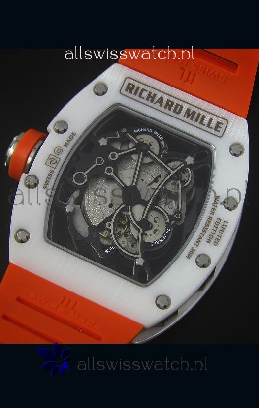 IMG_9081 Richard Mille RM055 White Ceramic Case in Black Inner Bezel Replica 8