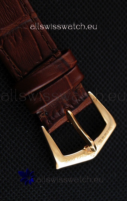 IMG_9081 Patek Philippe Calatrava Mens in Yellow Gold Case Brown Strap Replica 8