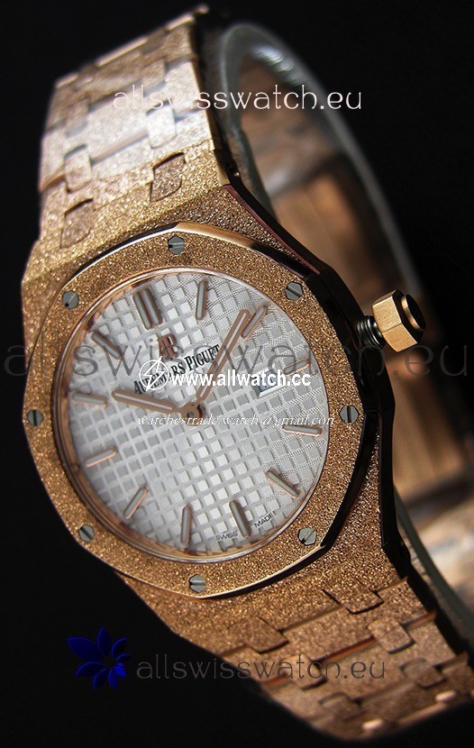 Audemars Piguet Royal Oak Frosted Rose Gold QUARTZ White Dial 33MM - 1:1 Mirror